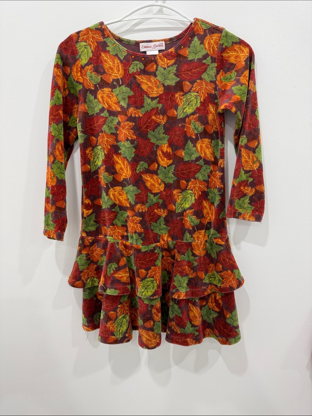 Emma's Garden Girls Size 6X Fall Leaf Print‎ Long Sleeve Ruffle Dress